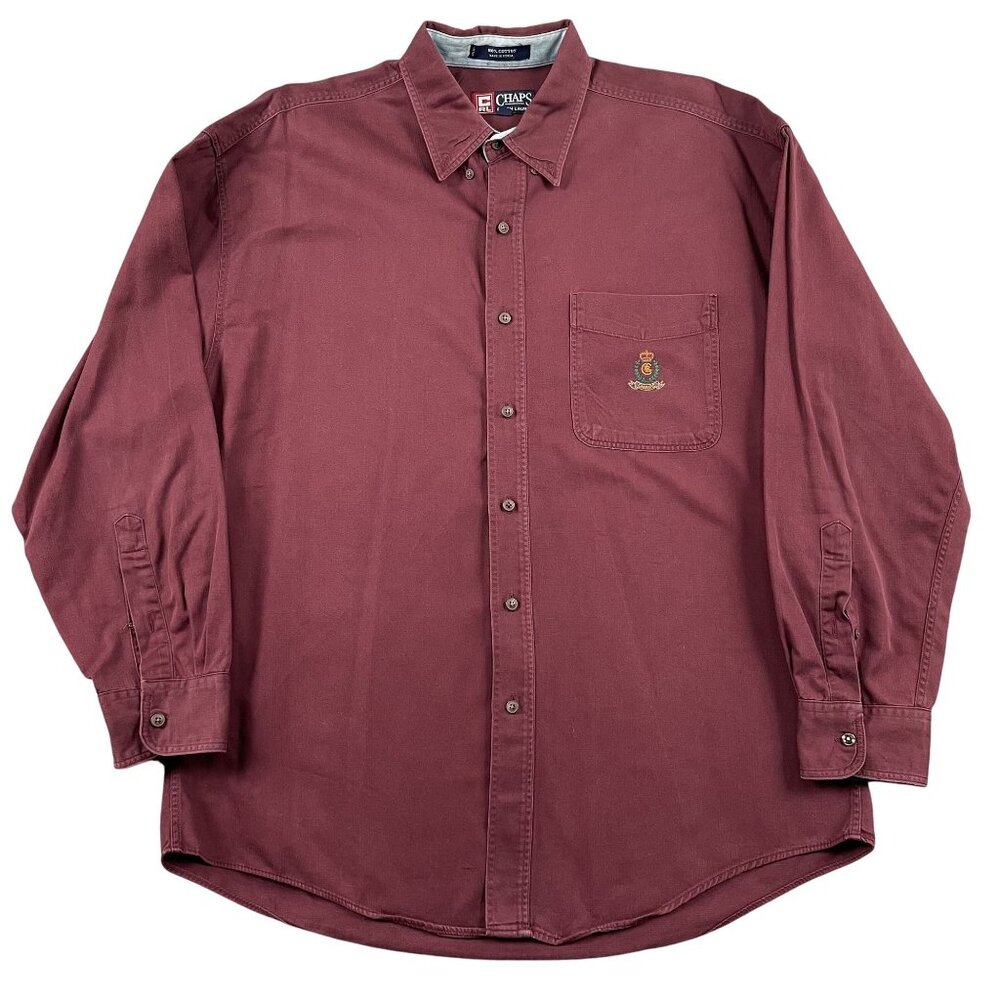VTG Chaps Ralph Lauren Button Down Shirt Mens Large Burgundy Front Pocket